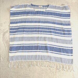 Mud Pie Woman's White Blue Striped Cotton Poncho Swim Cover-Up One Size Poolwear